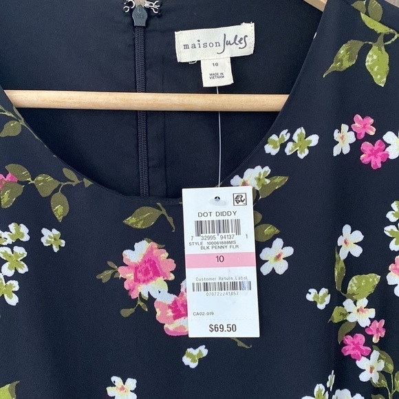NWT Maison Jules Black Penny Floral Dress Size 10 - Picture 6 of 15